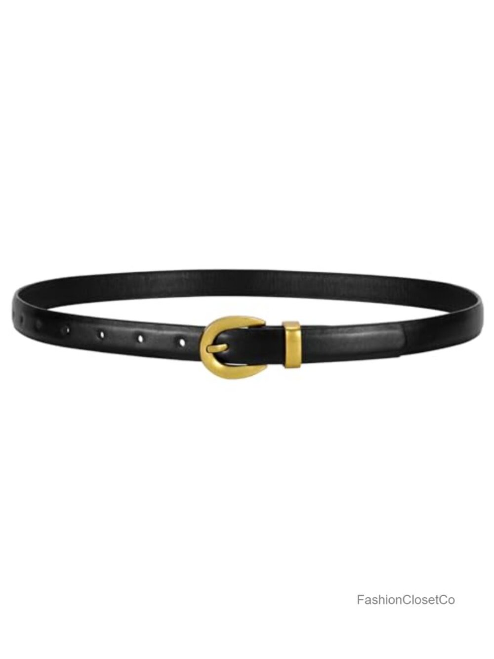 Women's Faux Leather Skinny Belt with Gold Buckle Vintage Style